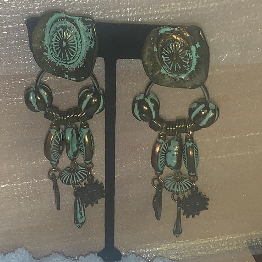 Clip On  Metal Long Dangle Earrings